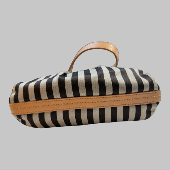 EUC Henri Bendel Striped Black White Tan Women\'s Bag W/Purple interior